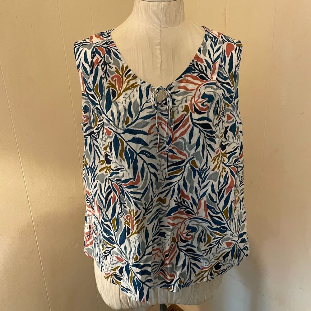 SEASALT CORNWALL Cobb's Well SLEEVELESS TOP Organic Cotton Leaf Print US 12